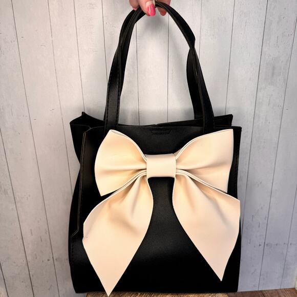 Black Handbag with Bow Evening Bag Black Tote NEW FAST SHIP - Picture 2 of 9